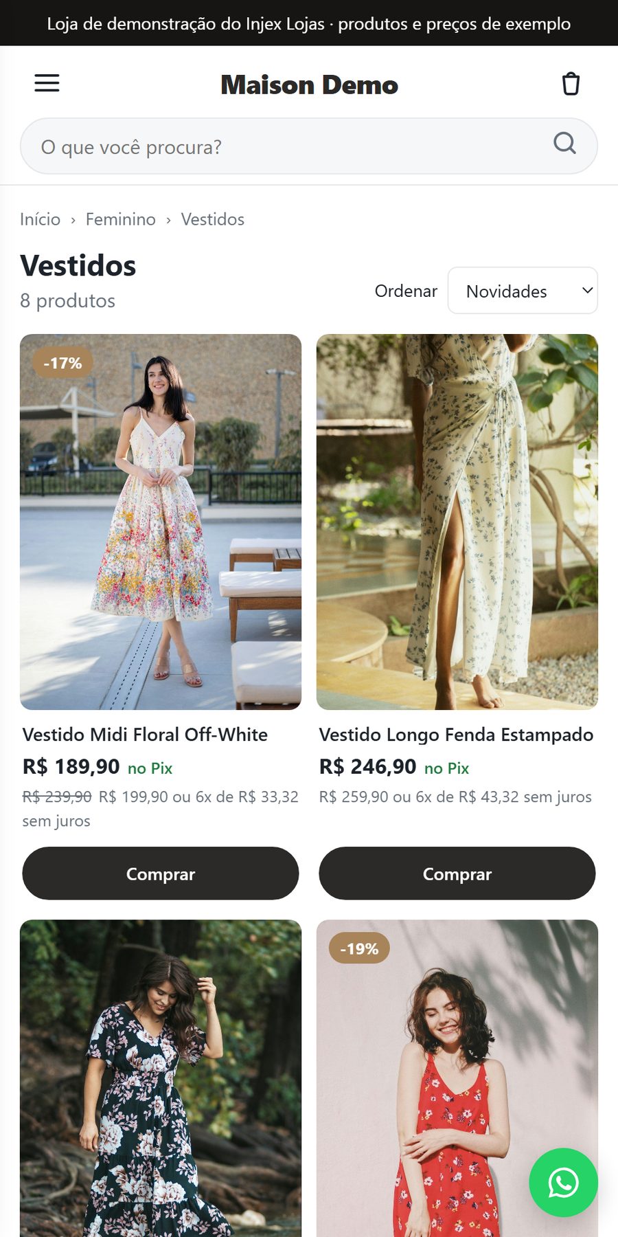 Categoria com produtos no celular